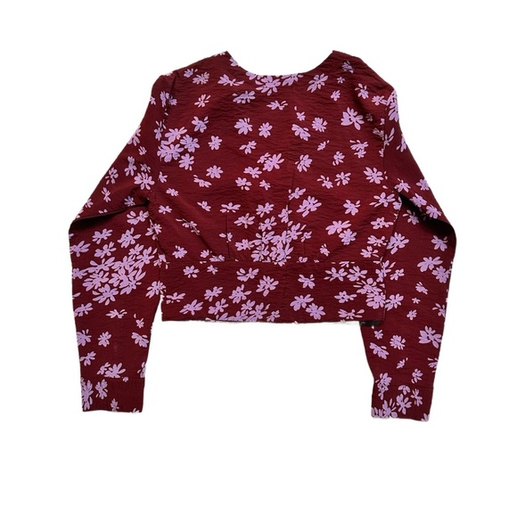 MADEWELL ~ Women’s Floral Burgundy and Lavender Long Sleeve Crop Top size XS - Picture 7 of 9
